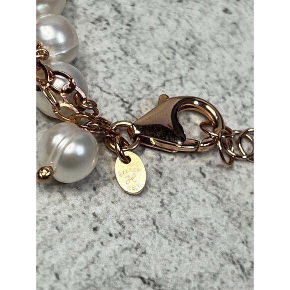 Honora Bronze Italy Pearl Chain Necklace bead grey   Gold tone - Picture 7 of 10